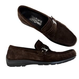 Salvatore Ferragamo Suede Driving Loafers Slip-On Shoes Brown Mens 8.5
